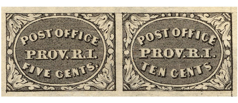 US 1846 Postmaster's Provisional Stamps 5c.+10c. Providence, R.I. 10X2