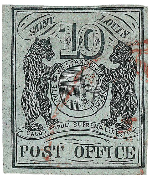 US Postmaster's Provisional Stamp 10c. St. Louis, MO. 11X2