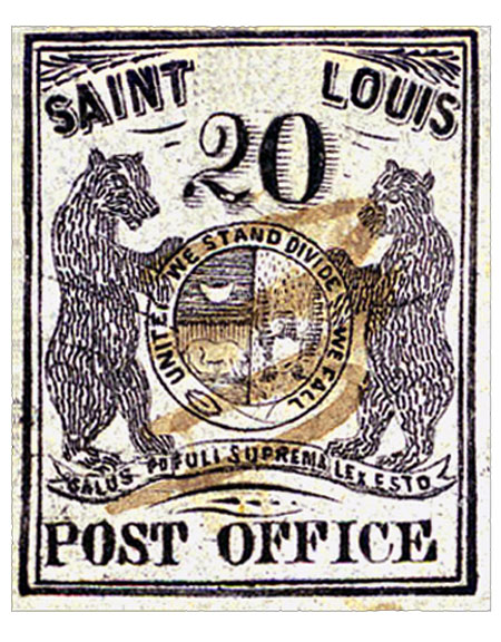 US Postmaster's Provisional Stamp 20c. St. Louis, MO. 11X3