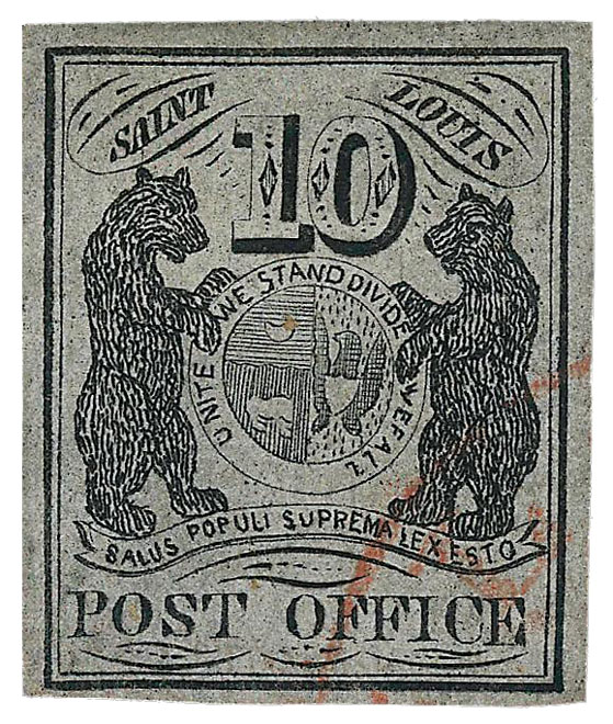 US 1846 Postmaster's Provisional Stamp 10c. St. Louis, MO. 11X5