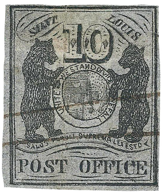 US 1846 Postmaster's Provisional Stamp 10c. St. Louis, MO. 11X8