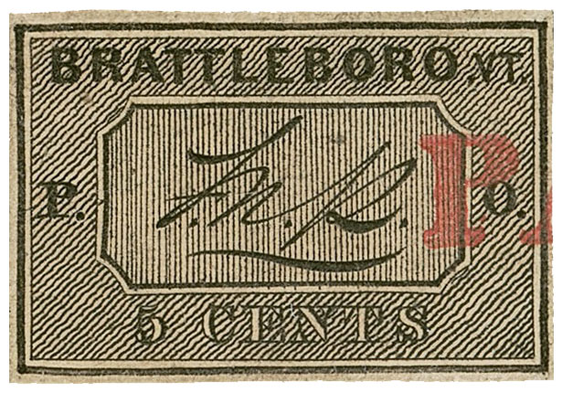 US Postmaster's Provisional Stamp 5c. Brattleboro, Vermont 5X1