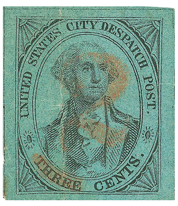 US 1846 Carriers' Stamp 2c on 3c New York, N.Y. Scott. 6LB7