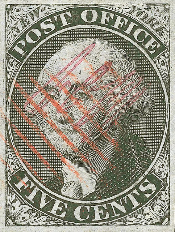 US Postmasters' Provisional Stamp 5c. New York, N.Y. 9X3