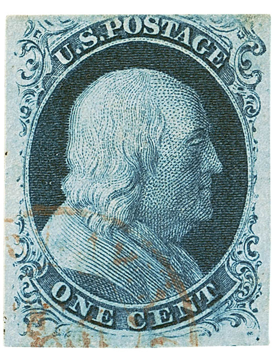 US 1851 Benjamin Franklin (1706-1790) 1c. Scott. 8