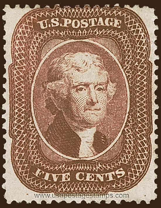 US 1857 Thomas Jefferson (1743-1826) 5c. Scott. 28