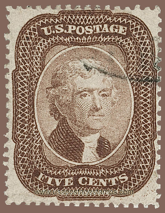 US 1859 Thomas Jefferson (1743-1826) 5c. Scott. 29