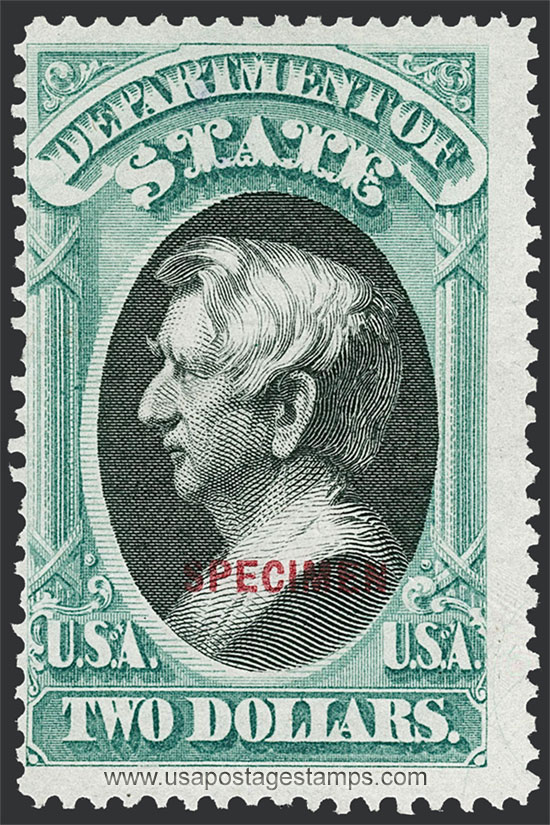 US 1875 William Henry Seward (1801-1872) $2 Official Ovpt. Scott. O68S