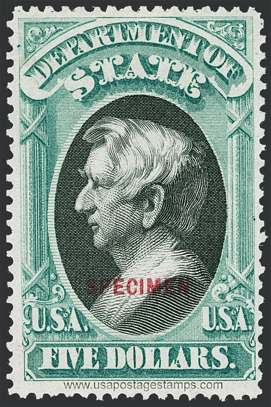 US 1875 William Henry Seward (1801-1872) $5 Official Ovpt. Scott. O69S