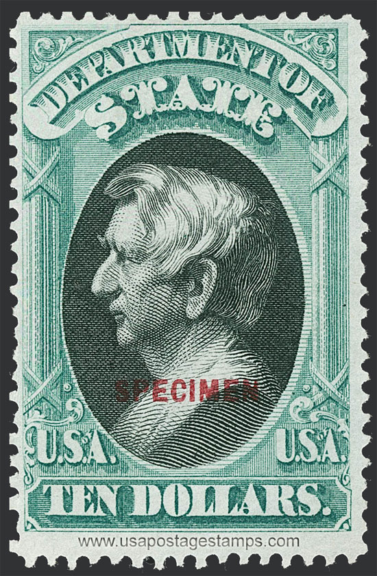 US 1875 William Henry Seward (1801-1872) $10 Official Ovpt. Scott. O70S