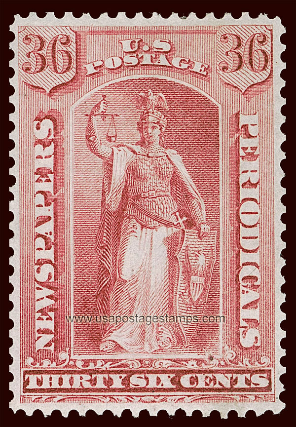 US 1875 Statue of Justice 36c. Scott. PR18 Newspaper Stamp