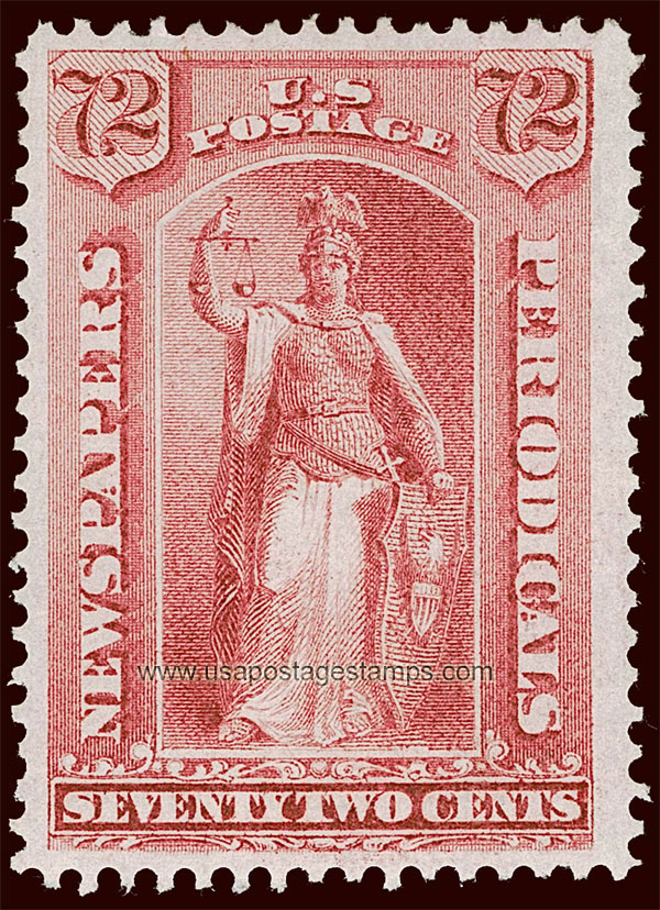 US 1875 Statue of Justice 72c. Scott. PR21 Newspaper Stamp