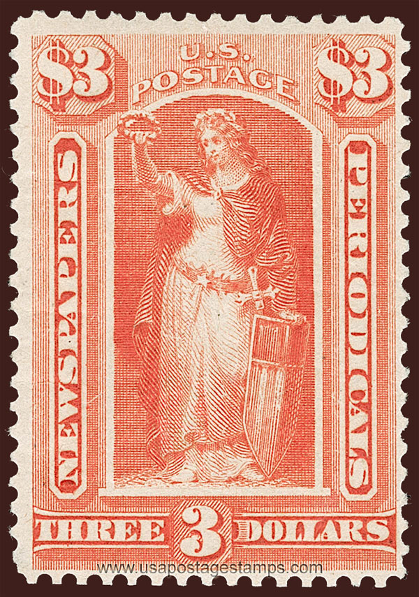 US 1875 Statue of Victory $3 Scott. PR25 Newspaper Stamp