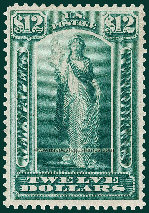 US 1875 Statue of Vesta $12 Scott. PR28 Newspaper Stamp