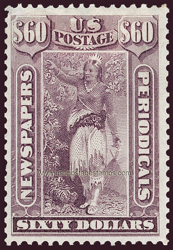 US 1875 Statue of Indian Maiden $60 Scott. PR32 Newspaper Stamp