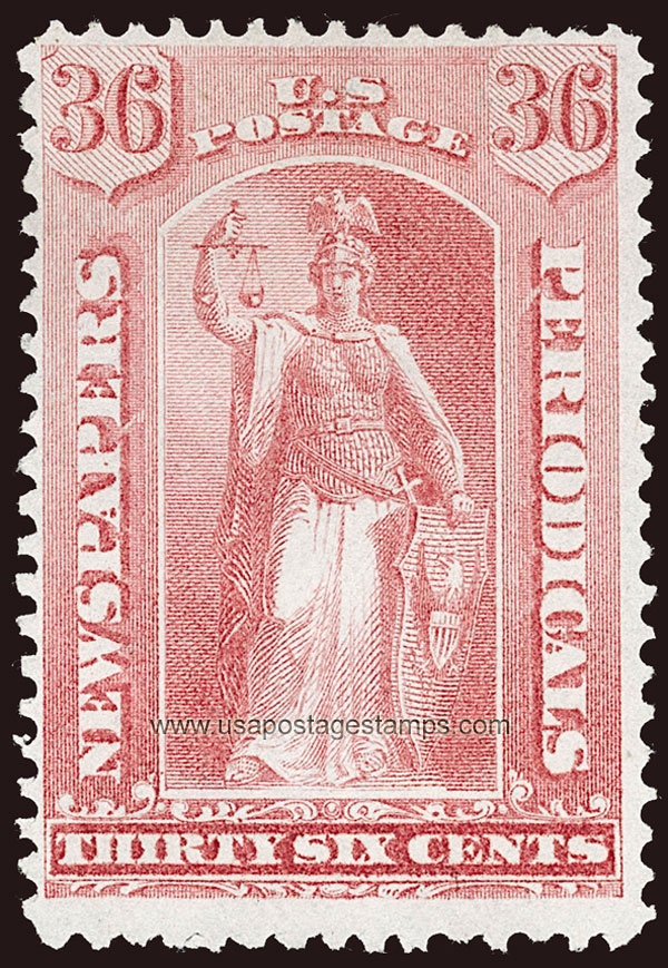 US 1875 Statue of Justice 36c. Scott. PR42 Newspaper Stamp