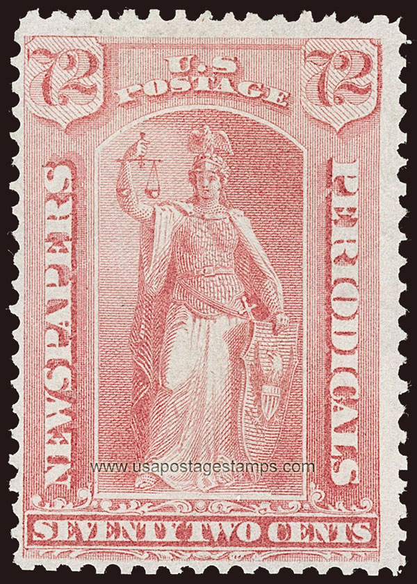 US 1875 Statue of Justice 72c. Scott. PR45 Newspaper Stamp