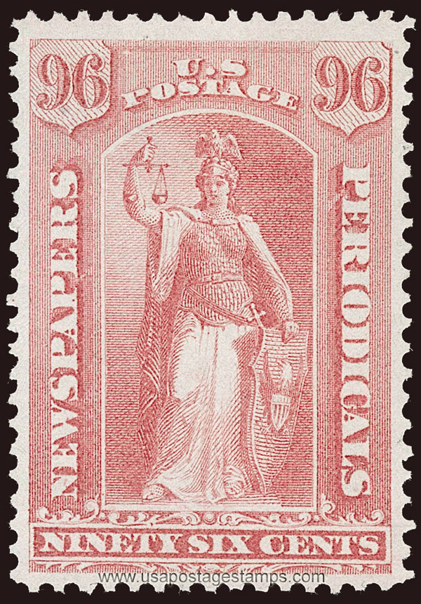US 1875 Statue of Justice 96c. Scott. PR47 Newspaper Stamp
