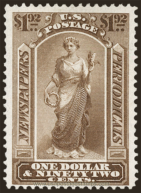 US 1875 Statue of Ceres $1.92 Scott. PR48 Newspaper Stamp
