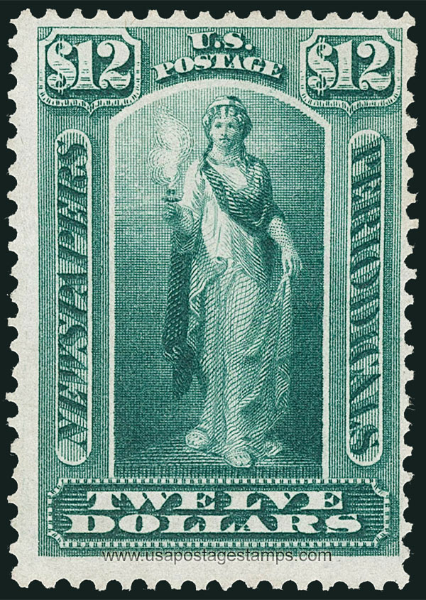 US 1875 Statue of Vesta $12 Scott. PR52 Newspaper Stamp