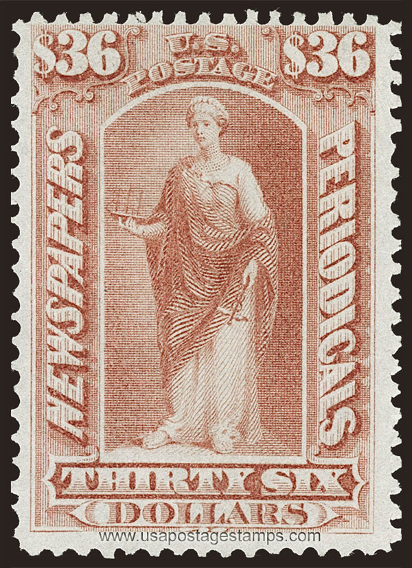 US 1875 Statue of Commerce $36 Scott. PR54 Newspaper Stamp