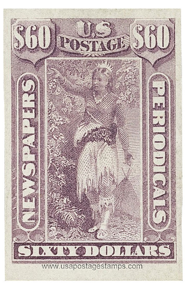 US 1875 Statue of Indian Maiden $60 Scott. PR56 Newspaper Stamp