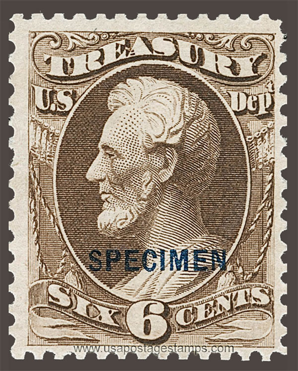 US 1879 Abraham Lincoln (1809-1865) 6c. Official OVPT. Scott. O75S