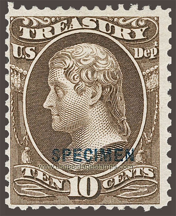 US 1879 Thomas Jefferson (1743-1826) 10c. Official OVPT. Scott. O77S