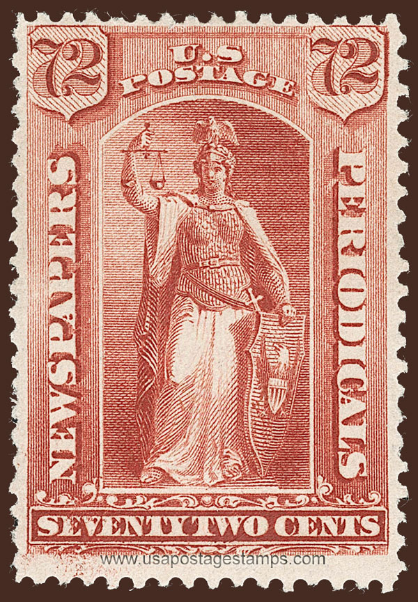 US 1879 Justice 72c. Scott. PR68 Newspaper Stamp