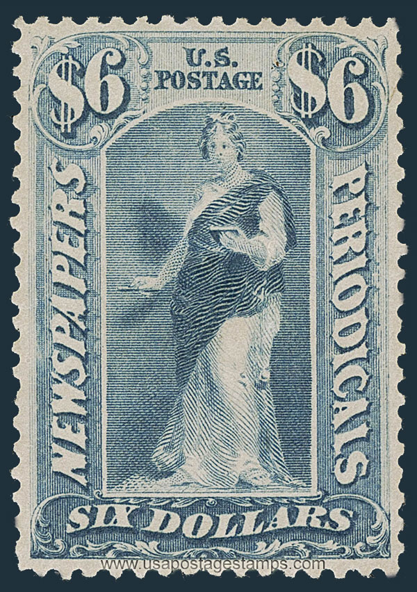 US 1879 Clio $6 Scott. PR73 Newspaper Stamp