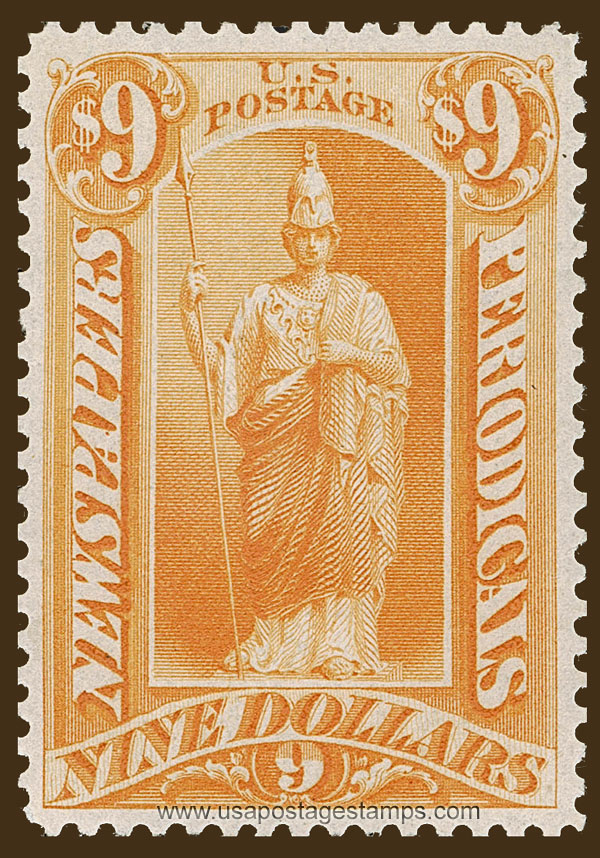 US 1879 Minerva $9 Scott. PR74 Newspaper Stamp