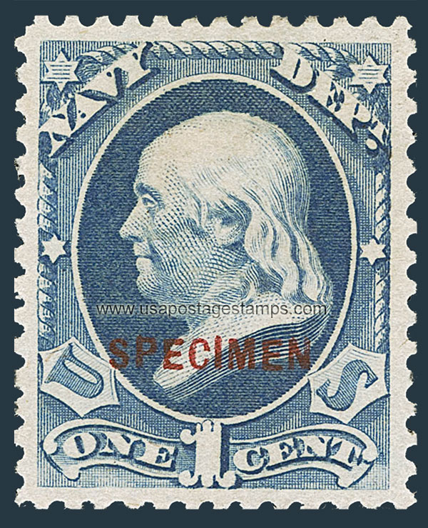 US 1881 Benjamin Franklin (1706-1790) Navy 1c. Official OVPT. Scott. O35xS