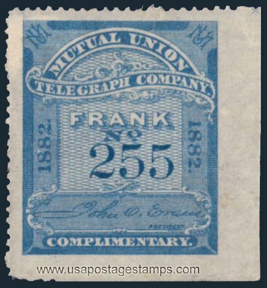 US 1882 Mutual Union Telegraph Company 'Frank' 0c. (no face value) Scott. 9T1