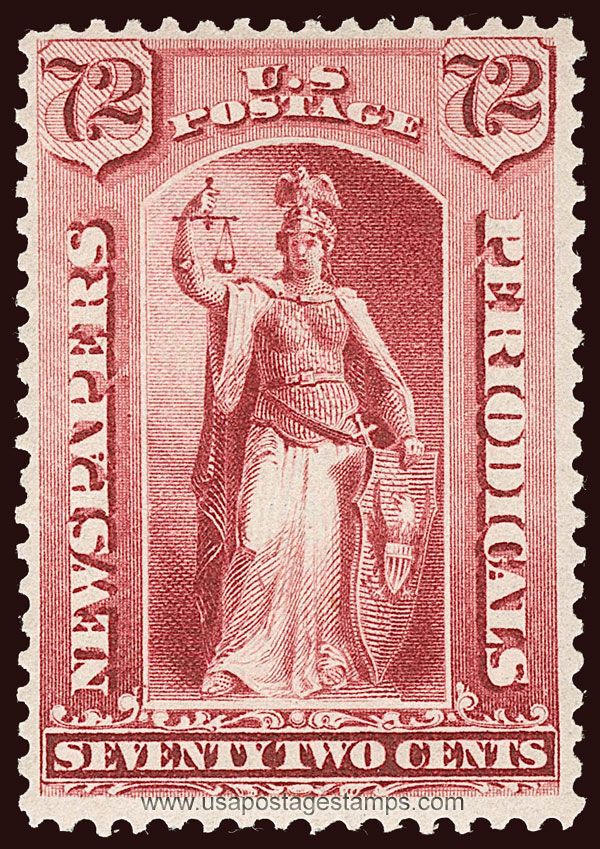 US 1885 Justice 72c. Scott. PR87 Newspaper Stamp