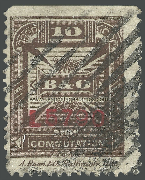 US 1886 Baltimore and Ohio Telegraph Companies 'Commutation' 10c. Scott. 3T13