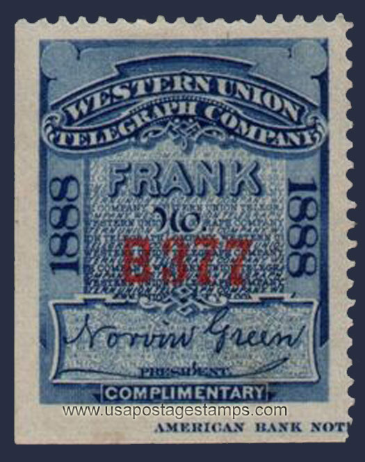 US 1888 Western Union Telegraph Company 'Frank' 0c. Scott. 16T18