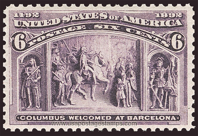 US 1893 Columbian Exposition 'Columbus Welcomed at Barcelona' 6c. Scott. 235