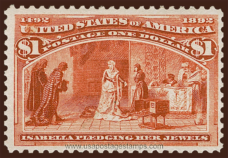 US 1893 Columbian Exposition 'Queen Isabella Pledging Her Jewels' $1 Scott. 241