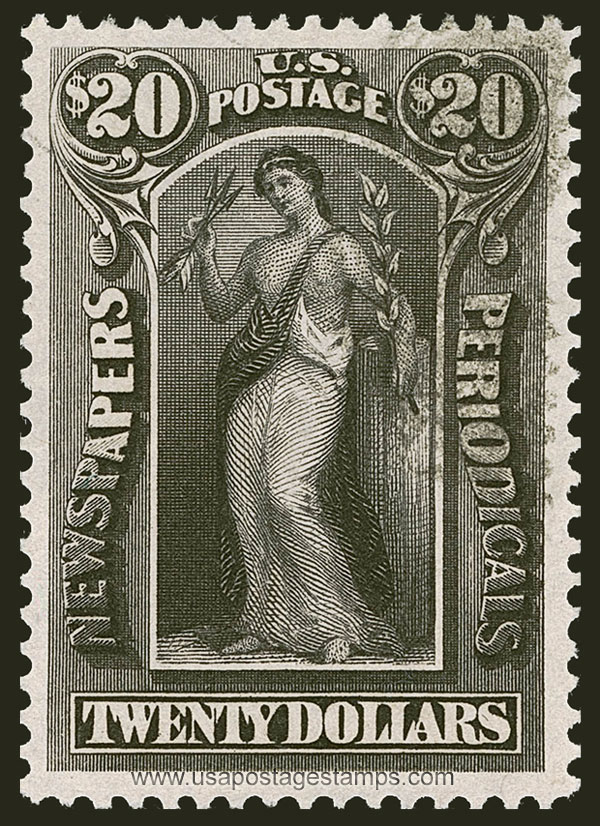 US 1896 Peace $20 Scott. PR123 Newspaper Stamp
