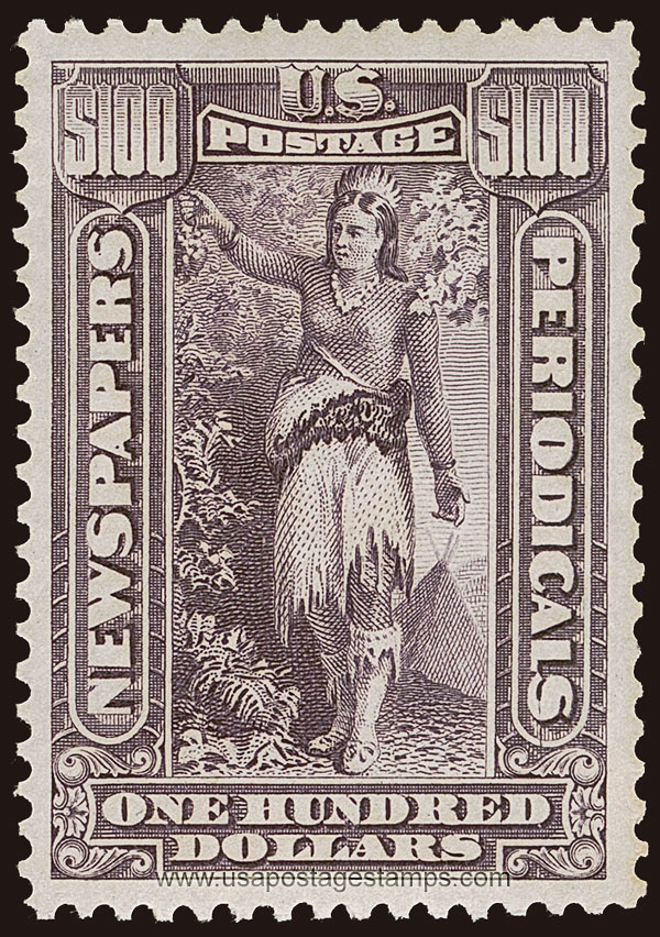 US 1896 Indian Maiden $100 Scott. PR125 Newspaper Stamp