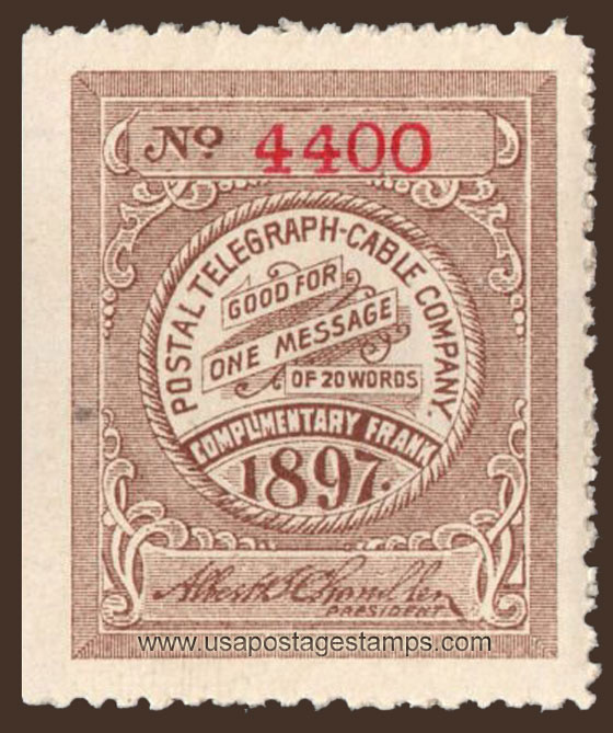 US 1897 Postal Telegraph-Cable Company 'Frank' 0c. Scott. 15T15