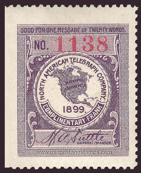 US 1899 North American Telegraph Company 'Frank' 0c. Scott. 10T1