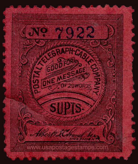 US 1900 Postal Telegraph-Cable Company 'Superintendents Frank' 0c. Scott. 15TO1