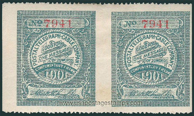 US 1901 Postal Telegraph-Cable Company 'Frank' 0c. Scott. 15T21a Pair