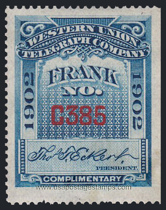 US 1902 Western Union Telegraph Company 'Frank' 0c. Scott. 16T32