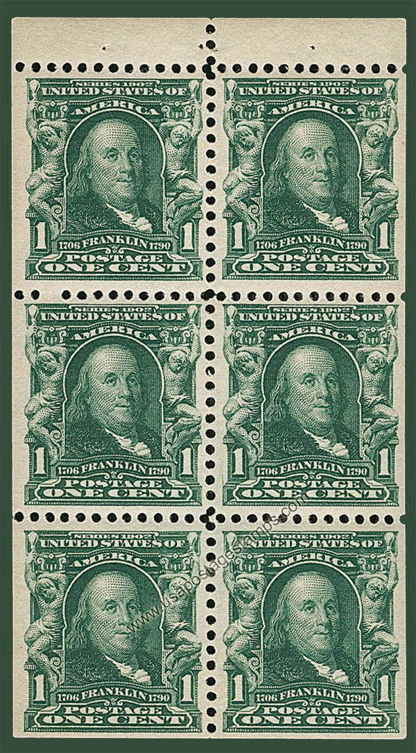 US 1903 Benjamin Franklin (1706-1790) 1c.x6 Booklet Pane Scott. 300b