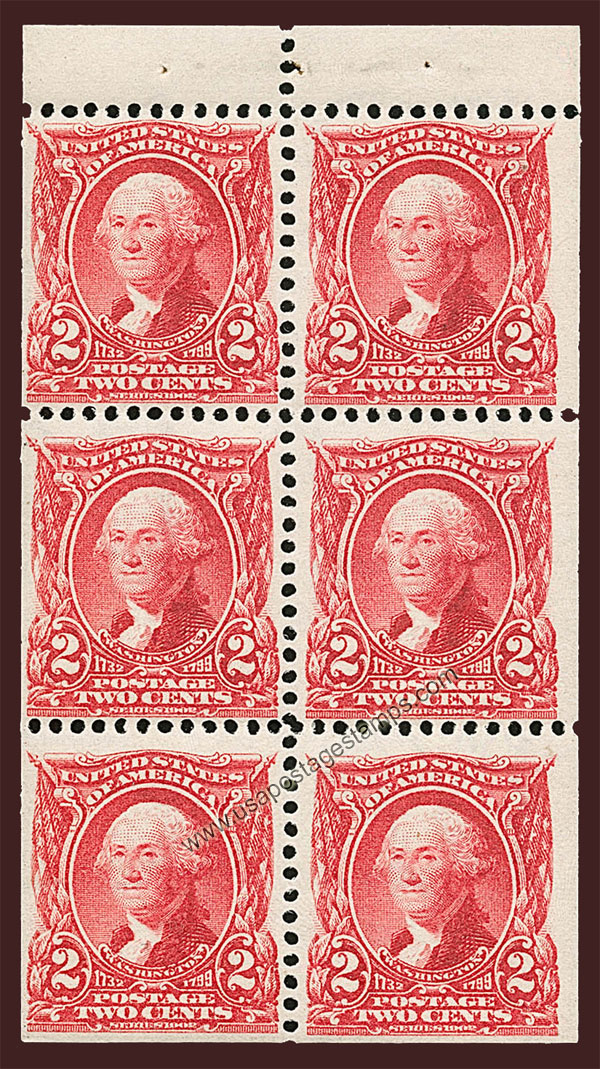 US 1903 1903 George Washington (1732-1799) 2c.x6 Booklet Pane Scott. 301c