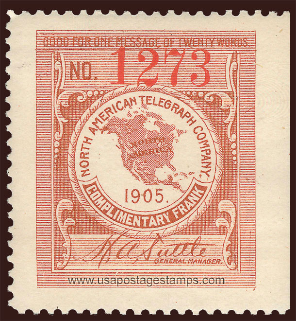 US 1905 North American Telegraph Company 'Frank' 0c. Scott. 10T6