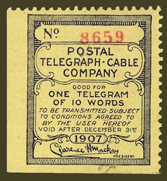 US 1907 Postal Telegraph-Cable Company 'Frank' 0c. Scott. 15T27