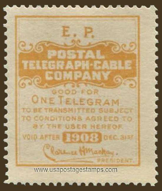 US 1908 Postal Telegraph-Cable Company 'Frank' 0c. Barefoot P108a